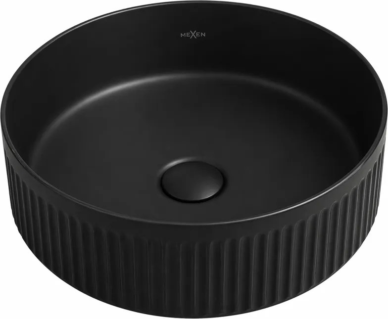 Mexen Grovo opbouwwastafel geribbeld 39 x 39 cm, zwarte mat - 22303985