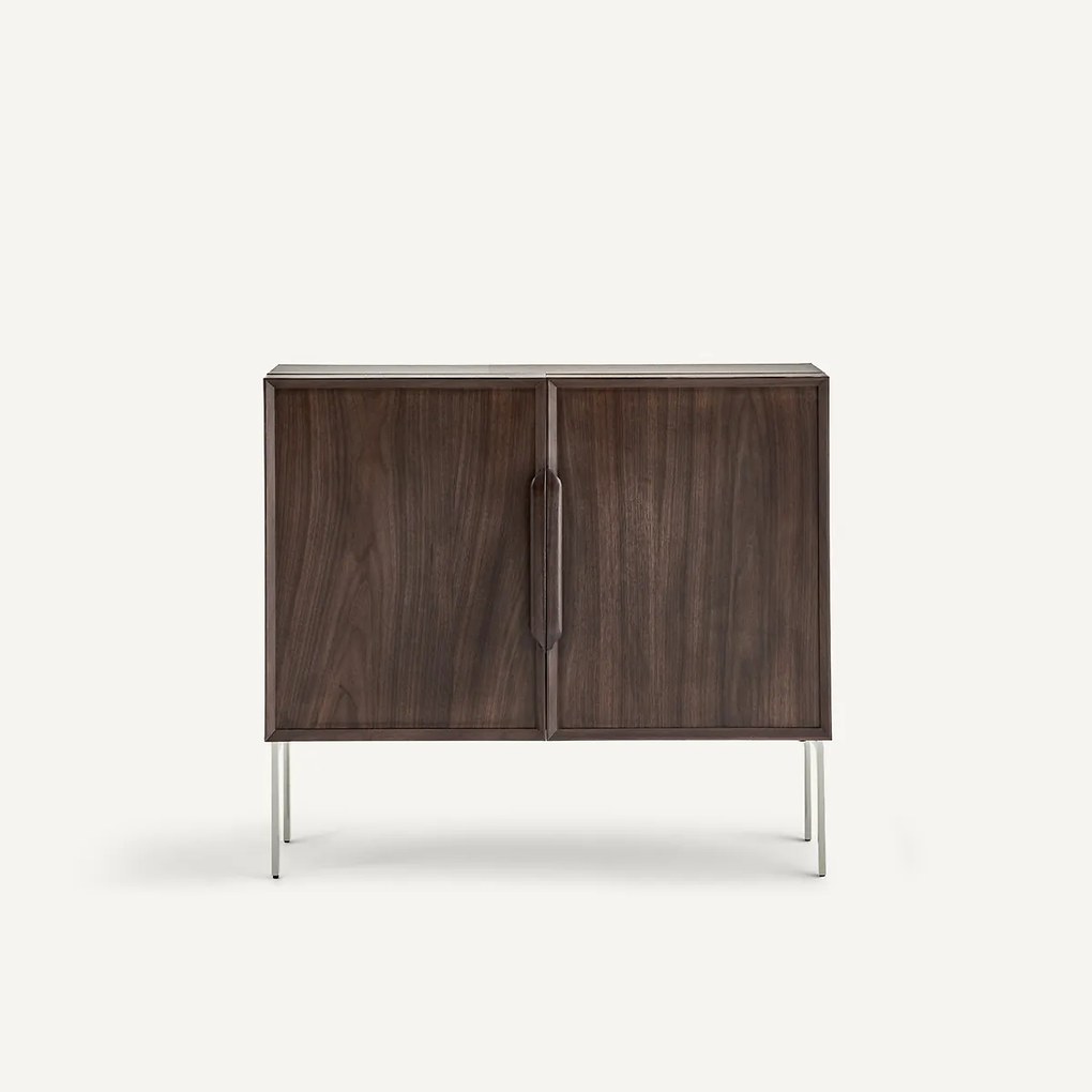 Bureau met lage kast, notenhoutfineer, OMID