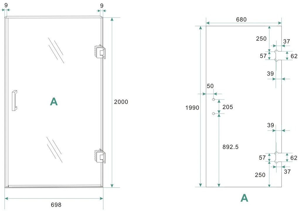Mueller Black profielloze nisdeur rechts 70cm met spiegelrook naar helder glas zwart mat