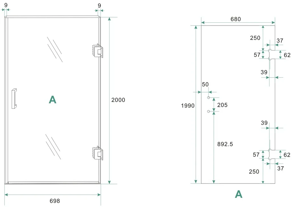 Mueller Round profielloze nisdeur rechts 70cm met spiegelrook naar helder glas geborsteld staal