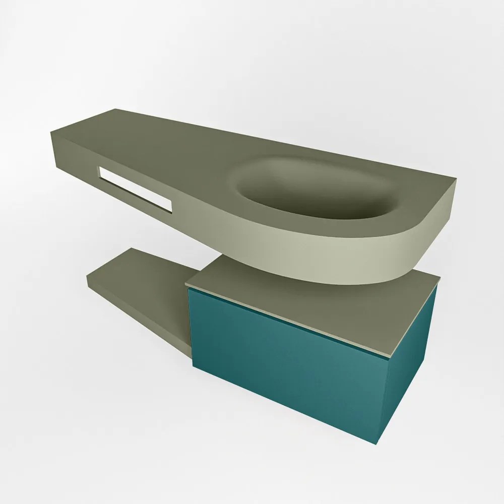 Mondiaz Riva badmeubel 120cm Smag met 1 lade en wastafel rechts 0 kraangaten Army