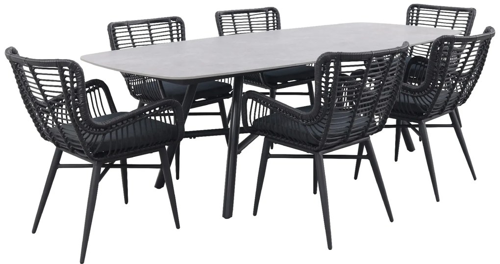 Jasmine Black/Benevento 6-persoons deens ovale dining tuinset 240x110 cm. - Betonlook