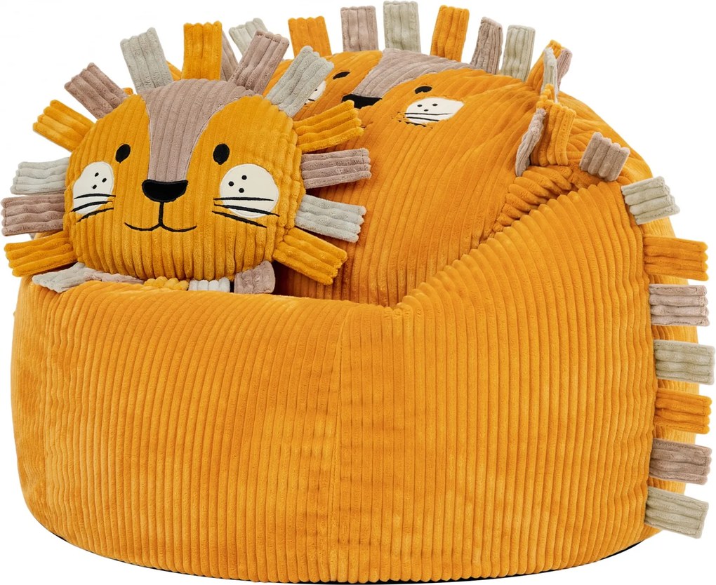 Kinder Zitzak Leeuw Corduroy + Kussen - Okergeel
