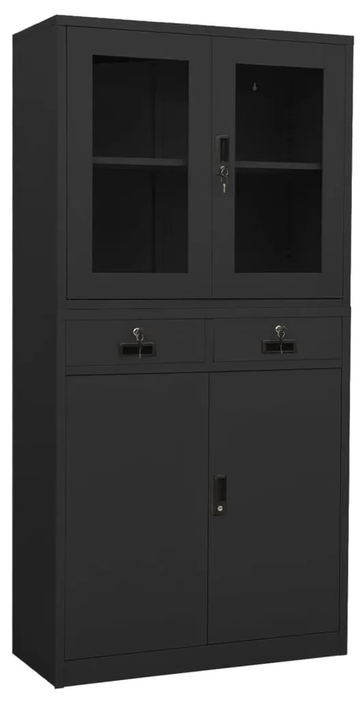 vidaXL Kantoorkast 90x40x180 cm staal en gehard glas antracietkleurig
