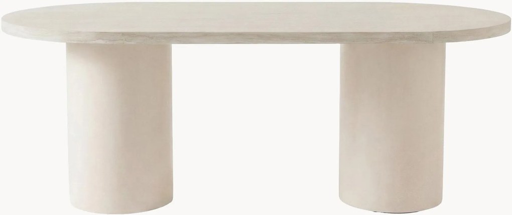 Ovale eettafel Narvik met travertijn effect, 200 x 100 cm
