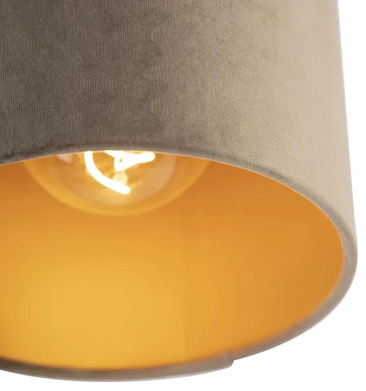 Stoffen Plafondlamp met velours kap taupe met goud 20 cm - Combi zwart Landelijk / Rustiek E27 rond Binnenverlichting Lamp