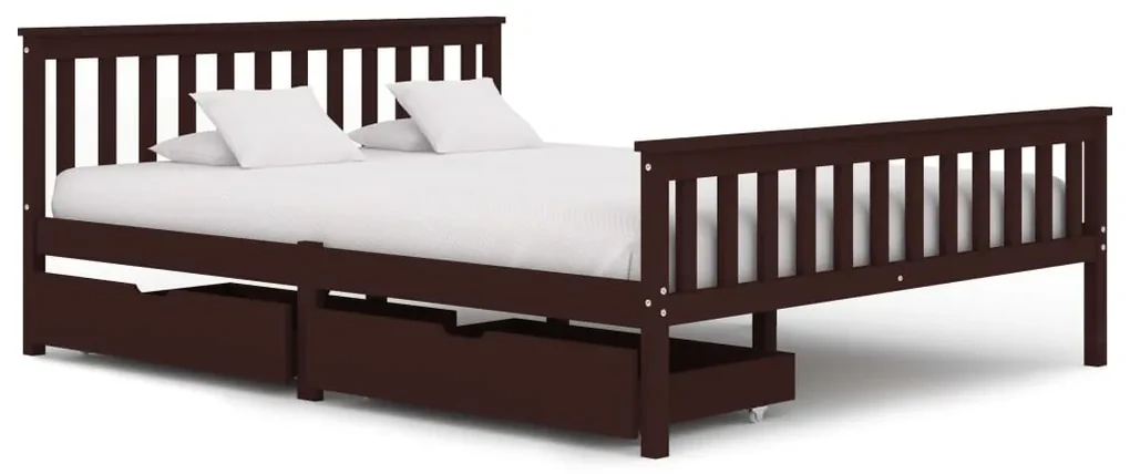 vidaXL Bedframe met 2 lades massief grenenhout donkerbruin 160x200 cm