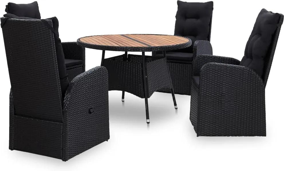 5-delige Tuinset poly rattan acaciahout zwart
