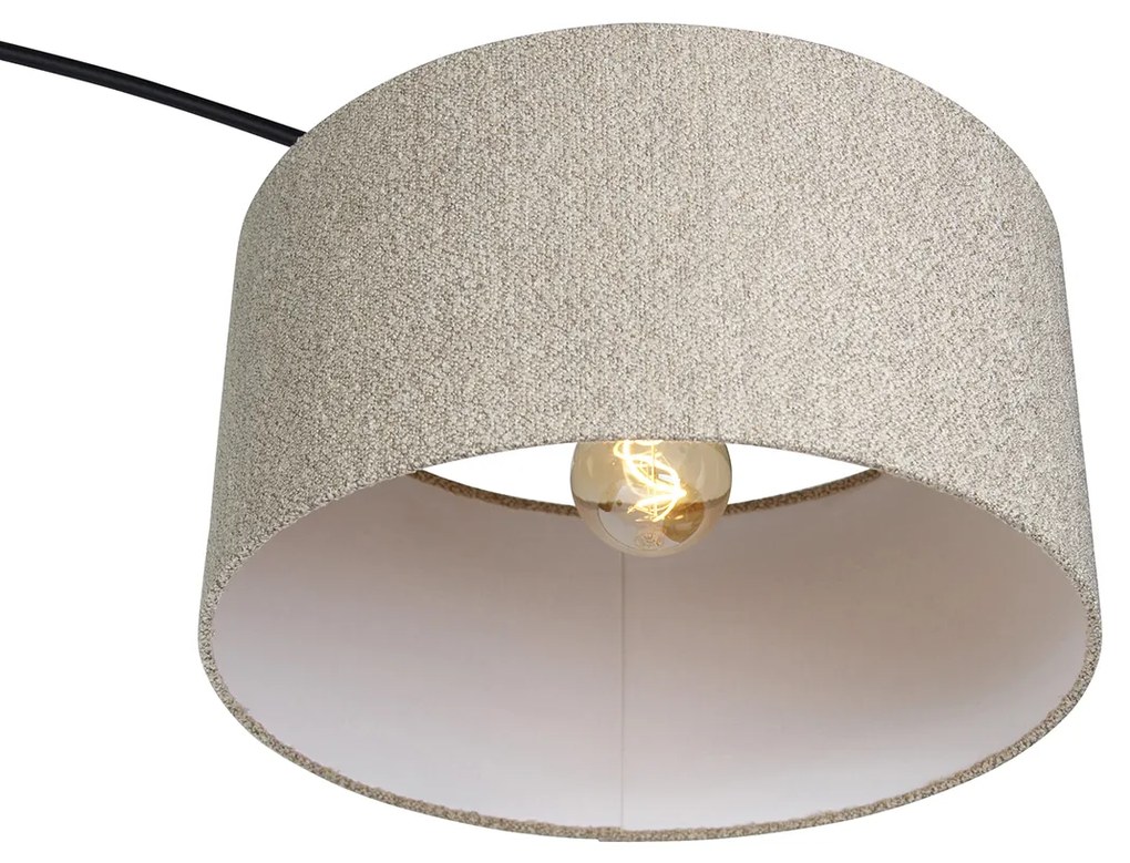 Moderne booglamp zwart met boucle kap taupe 50 cm - XXL Modern E27 rond Binnenverlichting Steen / Beton Lamp