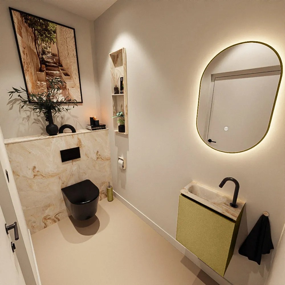 Mondiaz Ture DLux toiletmeubel 40cm oro met wastafel frappe links met kraangat