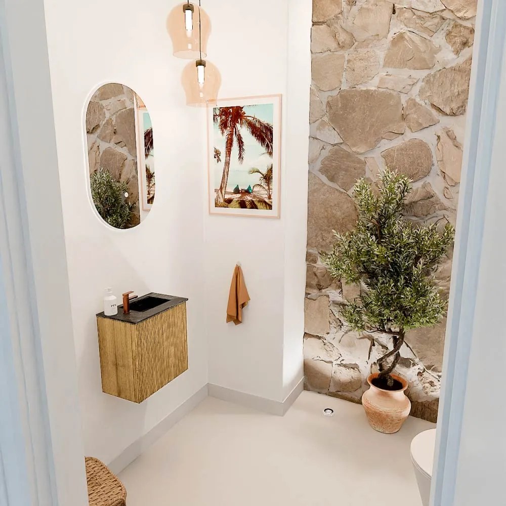 Mondiaz Joya DLux 40cm toiletmeubel oak met wastafel faye rechts 1 kraangat lava