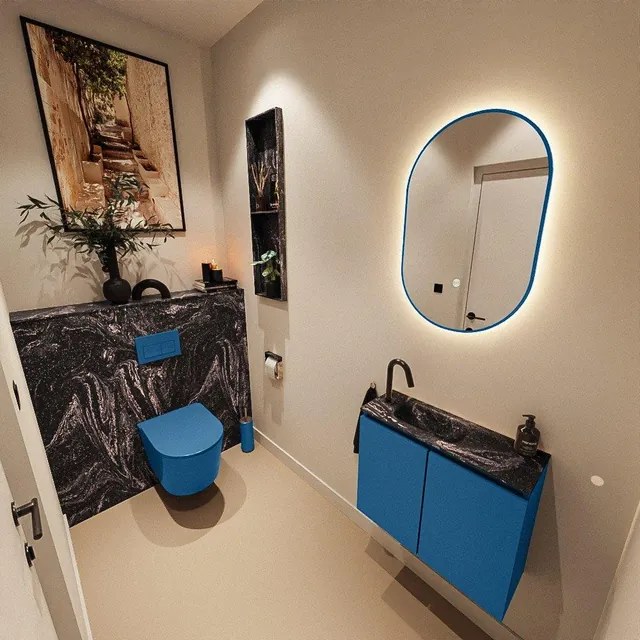 MONDIAZ TURE-DLUX 60cm toiletmeubel Jeans. EDEN wastafel Lava positie links. Met 1 kraangat. TUREDX60JEAL1LAV