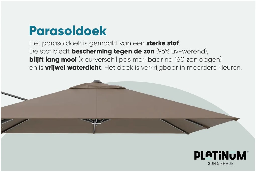 Platinum Voyager zweefparasol T2 2,7x2,7 m. - Light grey met Modena voet en hoes