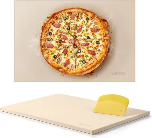 VEVOR Pizzasteen Baksteen 508 x 355 mm, rechthoekige cordieriet pizzasteen, extra grote steenplaat met schraper, 17 mm dik, hittebestendig, geschikt voor keukenovens, broodbakken, pizzabakken en grillen