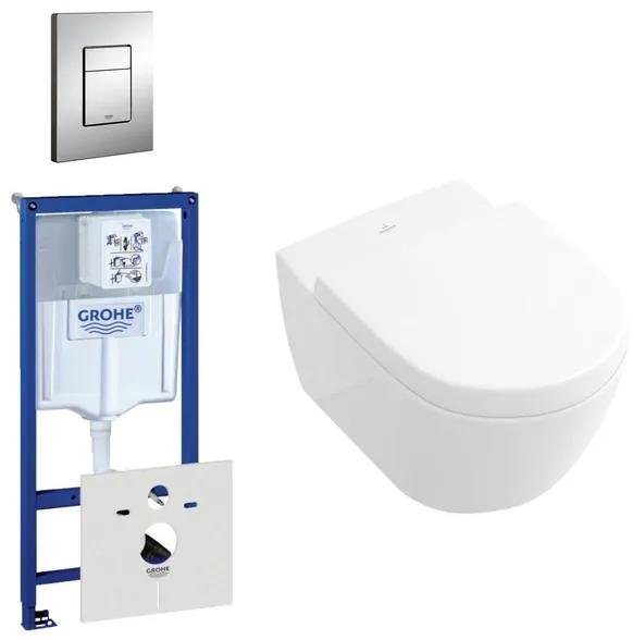 Villeroy & Boch Subway 2.0 compact toiletset bestaande uit inbouwreservoir, toiletpot, toiletzitting en bedieningsplaat mat chroom 0720002/0729205/1024232/1025456/