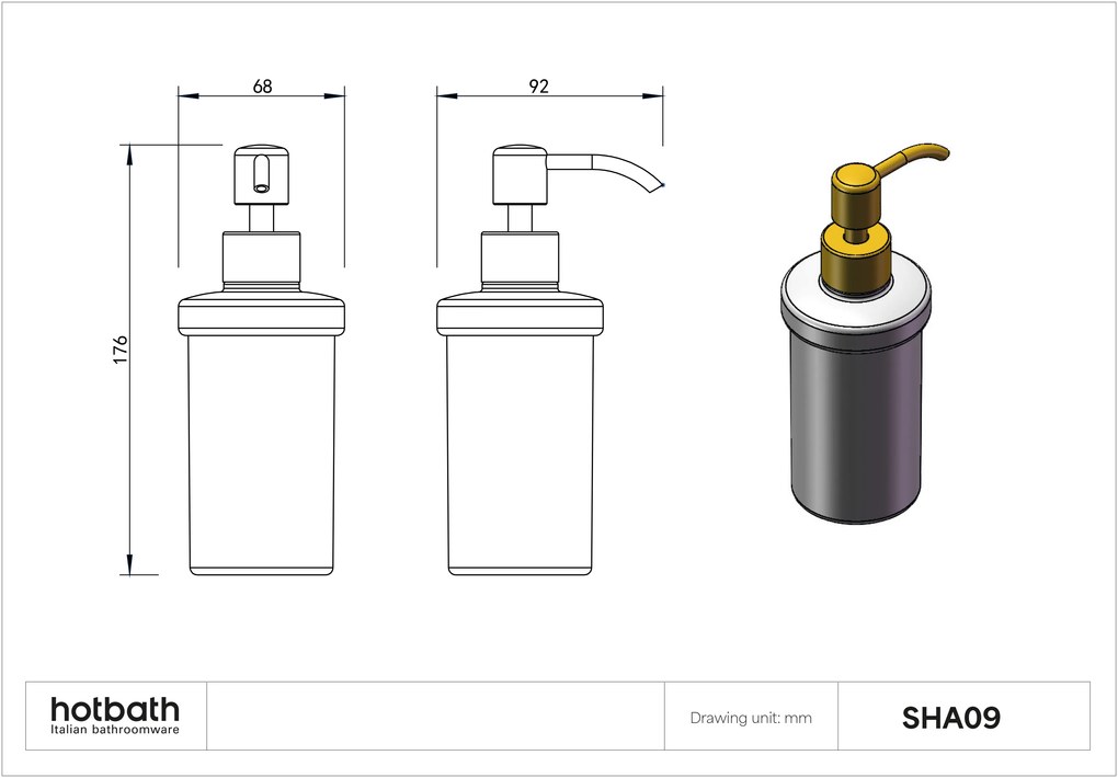 Hotbath &More zeepdispenser glas voor planchet ijzer verouderd PVD