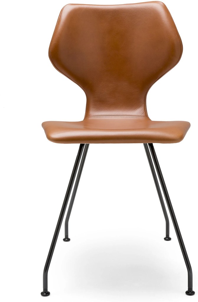 Design on Stock Cavalletta stoel onderstel zwart leer Cera cognac