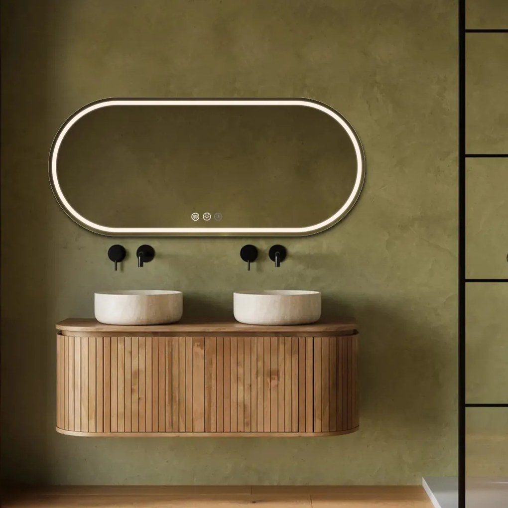 Saniclear Triova ovale spiegel 160x70cm met verwarming, directe en indirecte verlichting