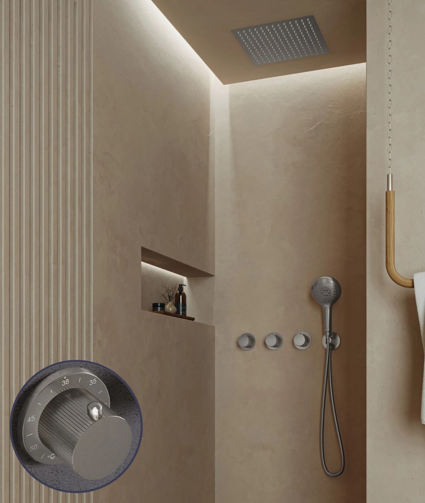 Saniclear Plus Stripes inbouw regendouche met inbouw douchekop 30x30cm en 2 standen handdouche RVS