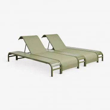 Set Van 2 Verstelbare Ligstoelen En 3 Bijzettafels Van Staal Marietta Groen – Intens Olijf - Sklum