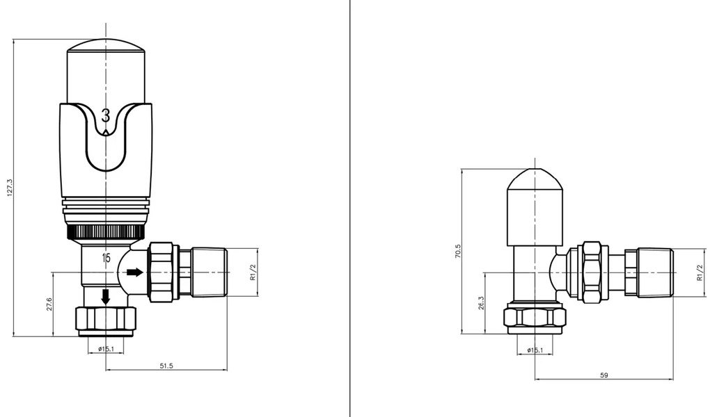 Eastbrook Valve radiator aansluitset haaks met thermostaat mat cappuccino