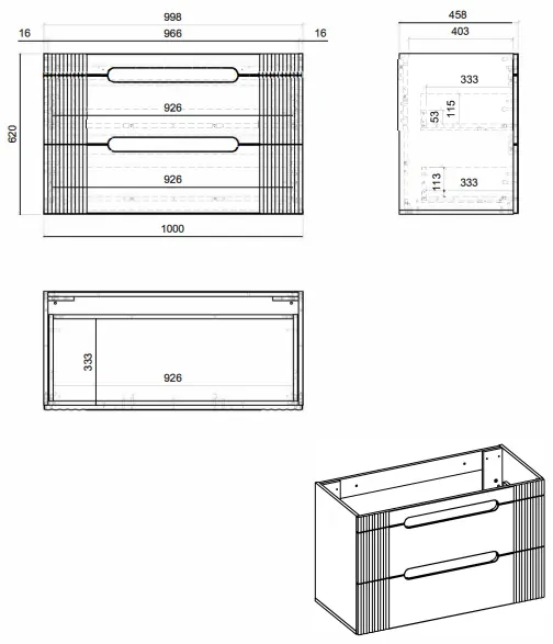Comad Fiji onderkast met ribbelfront 100cm wit