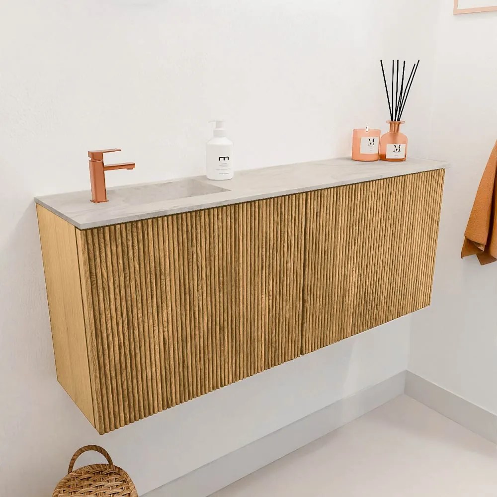 Mondiaz Joya DLux 100cm toiletmeubel oak met wastafel faye links 1 kraangat ostra