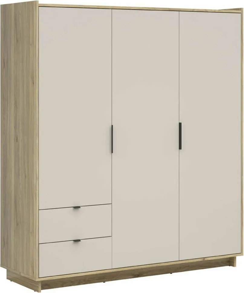 Kledingkast Lorlivo 102, Kasjmier, Eiken, 201x180x60cm, 168.4 kg, Kledingkast deuren: Met scharnieren
