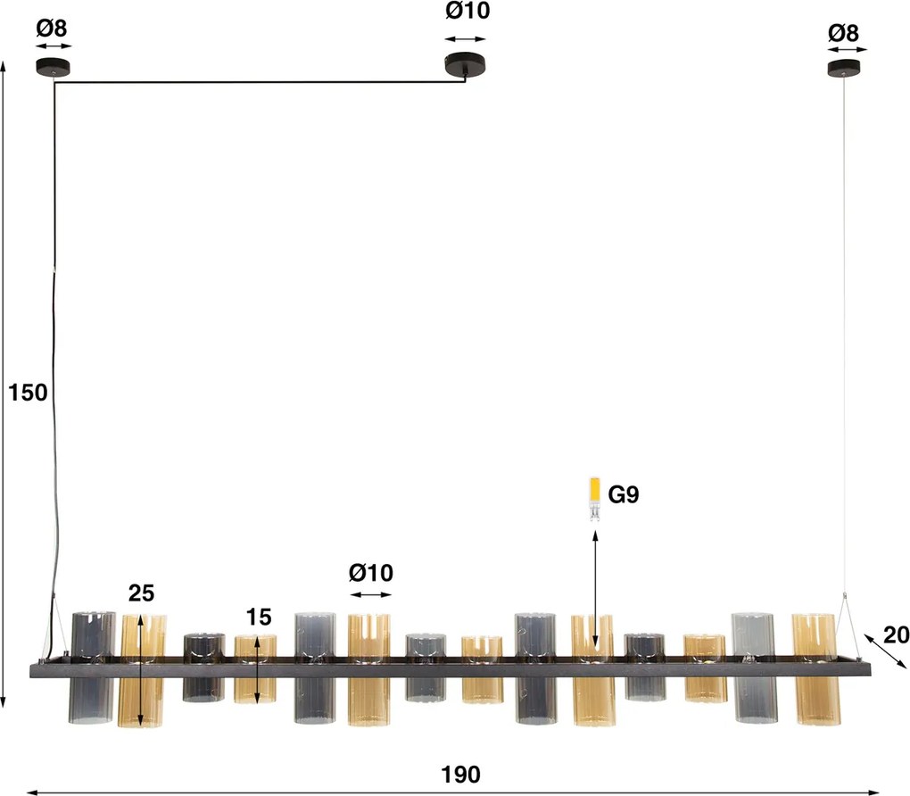 Hanglamp 14 Glazen Kapjes