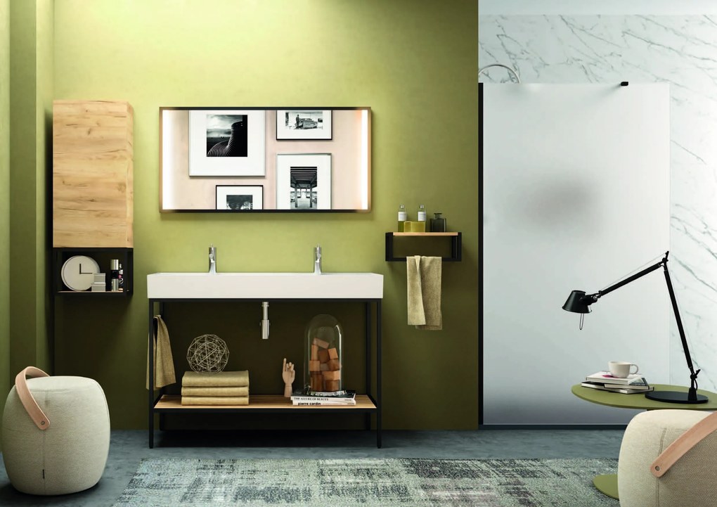Muebles Davinci staand badkamermeubel 120cm inclusief wastafel 2 kraangaten, mat zwart frame
