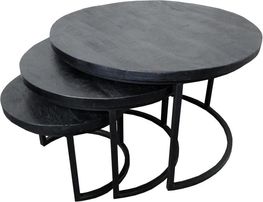 4uDesigned | Set van 3 salontafels Mango Coins afmetingen kleine tafel: diameter 43 cm x hoogte 34 zwart salontafels mangohout, | NADUVI outlet