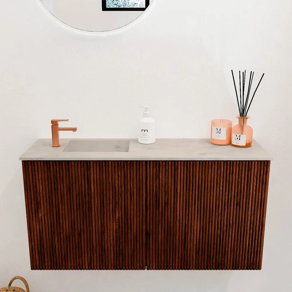 Mondiaz Joya DLux 80cm toiletmeubel ruby met wastafel faye links 1 kraangat opalo