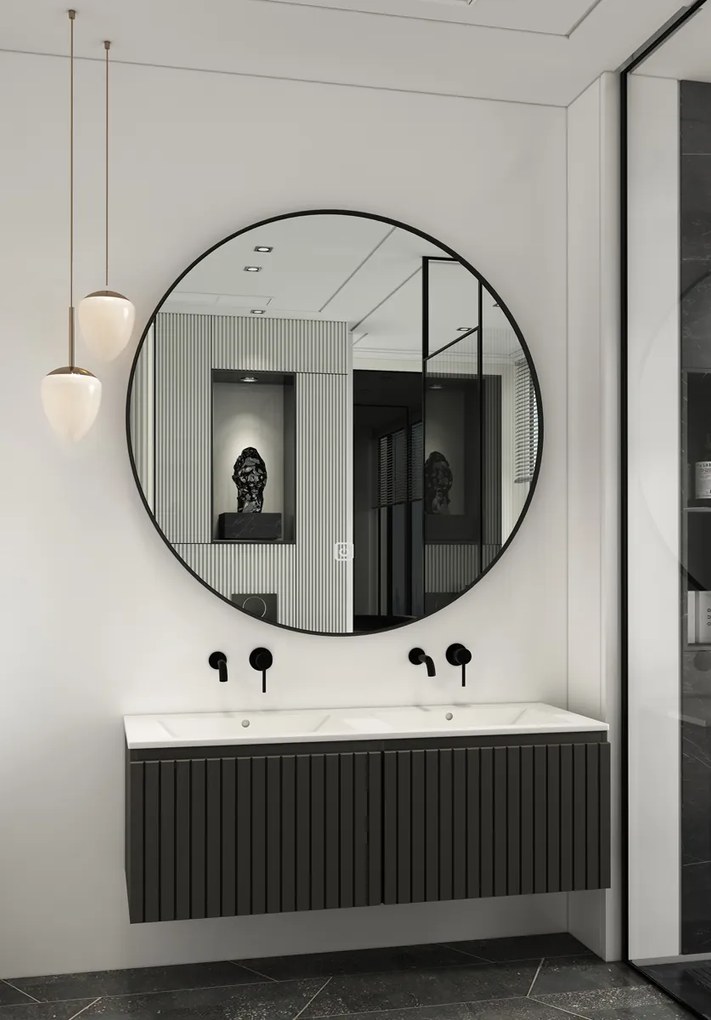 Fontana Lento zwart badkamermeubel ribbelfront witte wastafel 120cm geen kraangaten