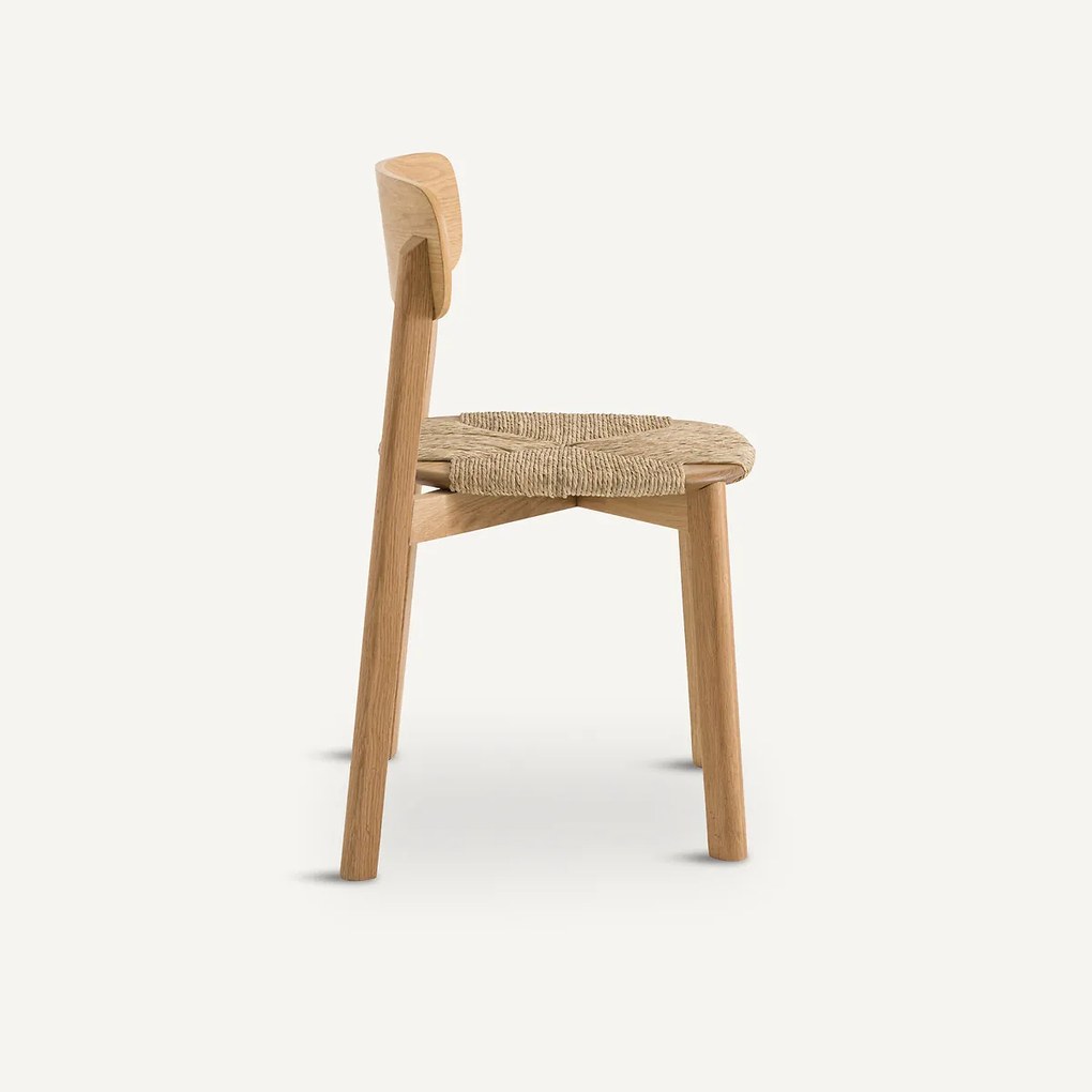 Stapelstoel, eiken, fineer en stro, Batignolles, ontwerp Emmanuel Gallina