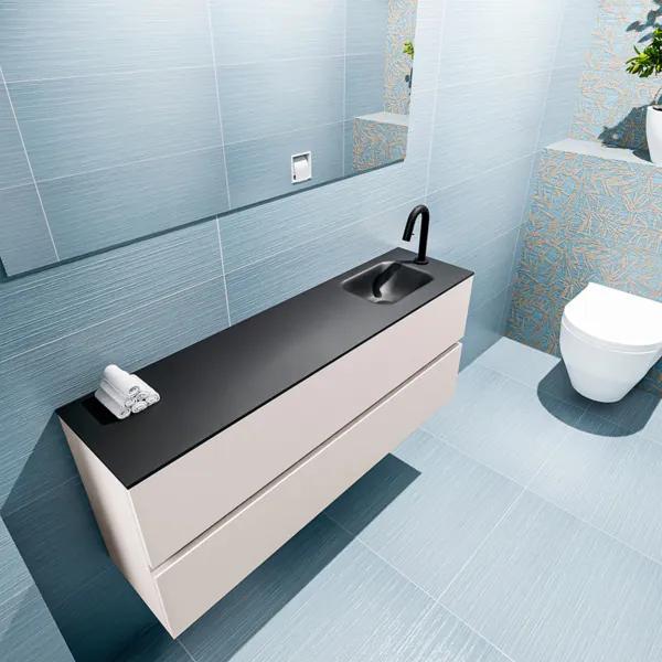 MONDIAZ ADA Toiletmeubel 120x30x50cm met 1 kraangaten 2 lades linen mat Wastafel Lex rechts Solid Surface Zwart FK75342287