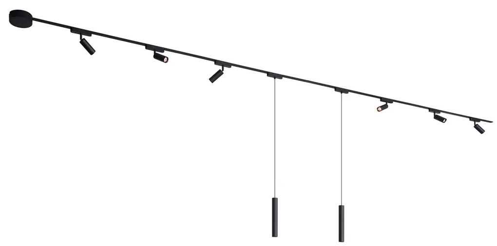 LED Railsysteem met 6 Spot / Opbouwspot / Plafondspots en 2 hanglampen zwart 1-fase - Magnetic Samson Cassie Modern Binnenverlichting Lamp