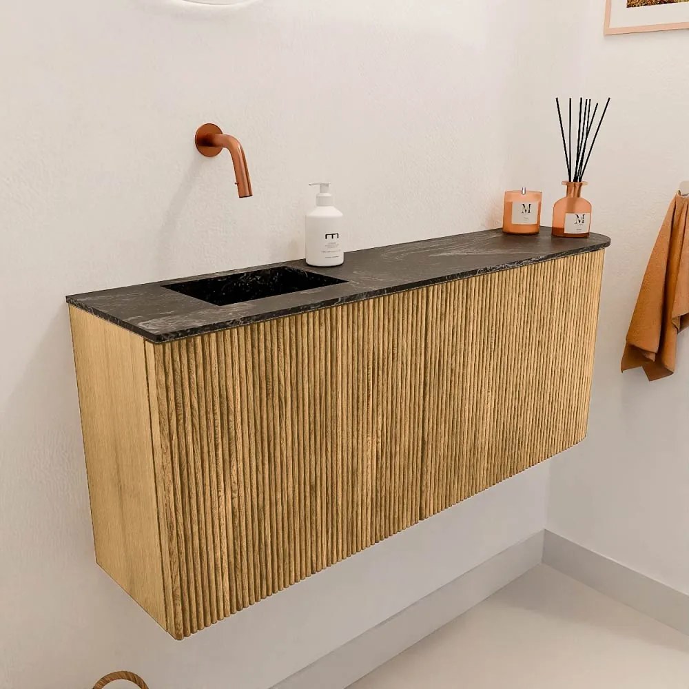 Mondiaz Joya DLux 100cm toiletmeubel ronding rechts oak met wastafel faye links zonder kraangat lava