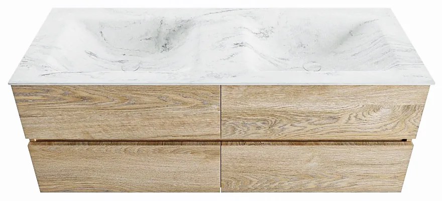 Mondiaz Vica DLux badmeubel 130cm washed oak 4 lades met wastafel opalo dubbel zonder kraangat