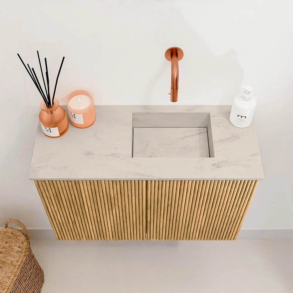 Mondiaz Joya DLux 60cm toiletmeubel oak met wastafel faye rechts zonder kraangat opalo