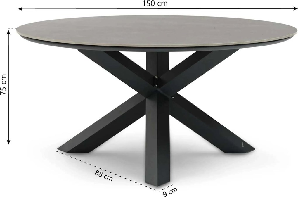 Tuinset Ronde Tuintafel 6 personen 150 cm Rope Grijs Santika Furniture Santika