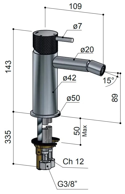 Hotbath Cobber X bidetmengkraan 14,3cm geborsteld messing PVD