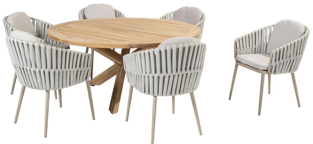 Taste by 4 Seasons Eva tuinset latte met teak Prado tafel Ø 160 cm en Lazy Susan  Tuinset    beige weerbestendig