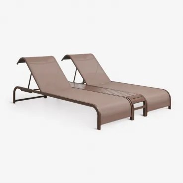 Set Van 2 Verstelbare Ligstoelen En Bijzettafel Van Staal Marietta Bruin – Chocolade - Sklum