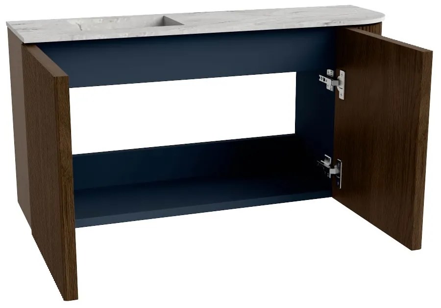 Mondiaz Joya DLux 80cm toiletmeubel ronding rechts walnut met wastafel faye links 1 kraangat glace