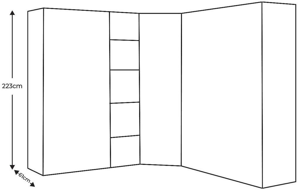 Goossens Excellent Kast Systeem Statement, 6 draaideuren, 50 cm breed rek, met hoekkast inloop 45 graden 255 cm breed 223 cm hoog 255 cm diep