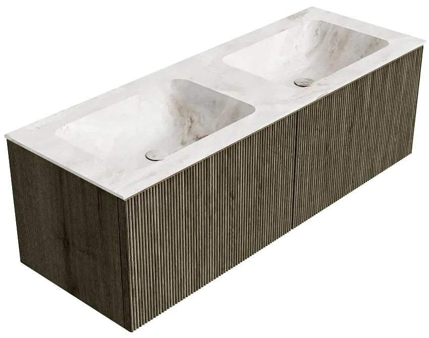 Mondiaz Kurve-dlux 130cm badmeubel shadow met 2 lades en wastafel leaf dubbel zonder kraangat frappe
