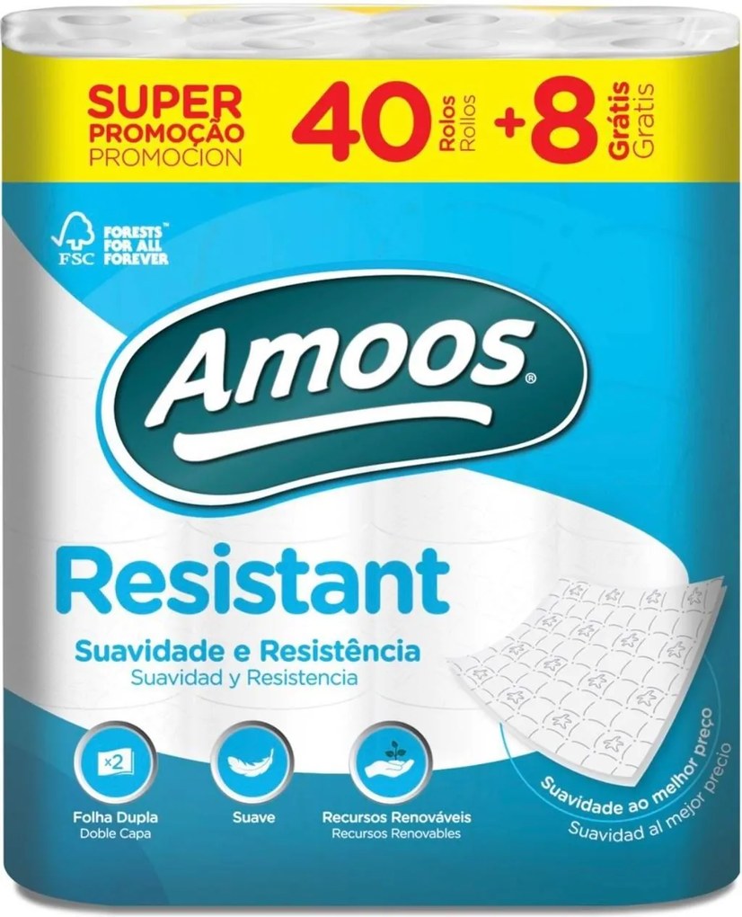 Amoos Resistant 2-laags toiletpapier - 48 rollen wc-papier - Voordeelverpakking