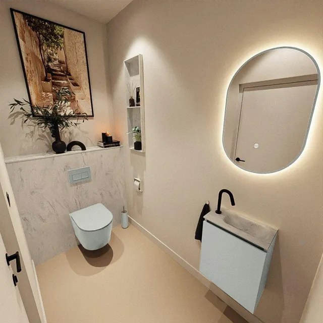 MONDIAZ TURE-DLUX 40cm toiletmeubel Greey. EDEN wastafel Opalo positie rechts. Met 1 kraangat. TUREDX40GRER1OPA