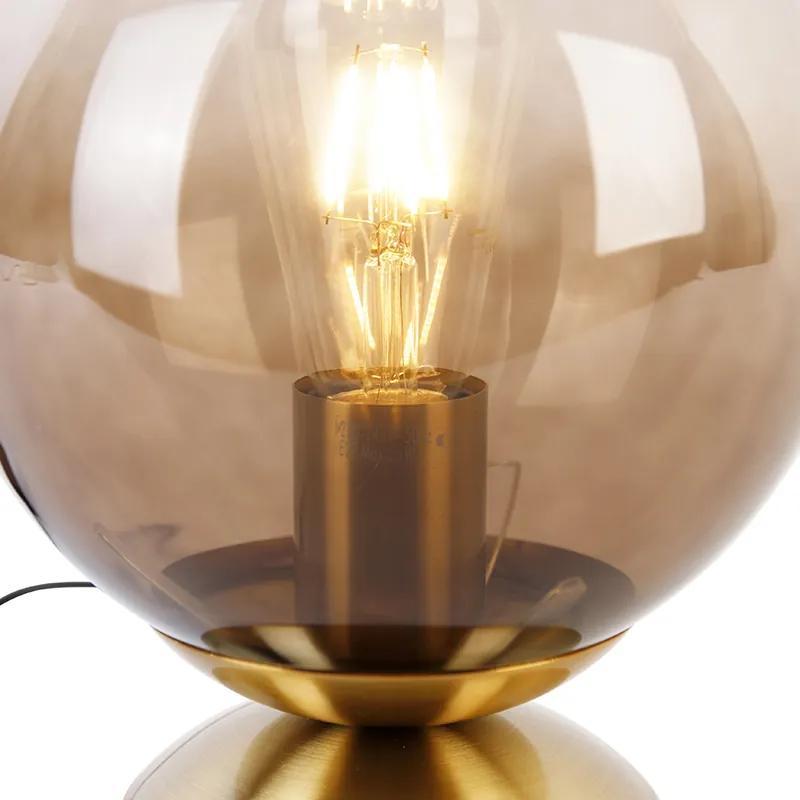 Art Deco tafellamp messing met smoke glas - Pallon Art Deco E27 bol / globe / rond Binnenverlichting Lamp