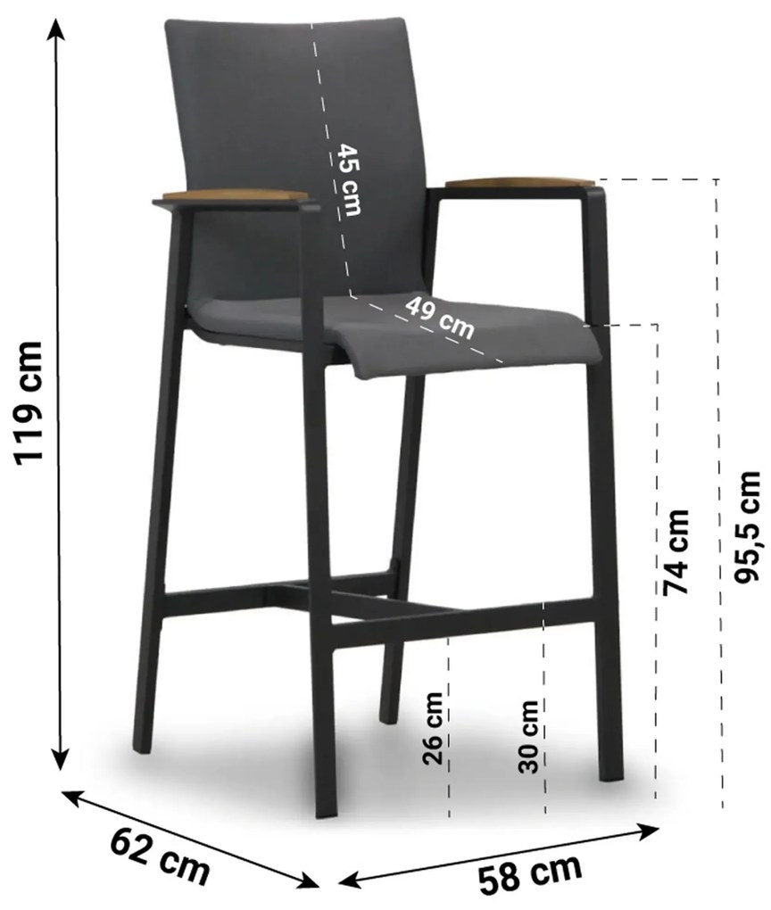 Barstoel Aluminium/textileen Grijs-antraciet Lifestyle Garden Furniture Brandon antraciet